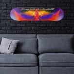Skate Space Phoenix Wingspan com sua citação<br><div class="desc">Fiery phonix voando pelo espaço em uma nuvem nebulosa azul e roxa. O cintilante aglomerado de estrelas que coroam a cabeça mítica de ave forma a constelação de fênix. ♡ Idyllfire</div>