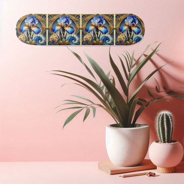 Skate Spiritual Iris Art Nouveau Floral Motif Symmetric (Spiritual Iris Art Nouveau Floral Motif Symmetric Skateboard)