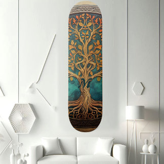 Skate Spiritual Tree of Life Whimsical Ocean Blue Funky