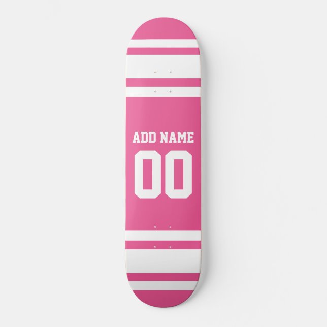 Skate Sports Jersey com Nome e Número - Branco Rosa (Frente)