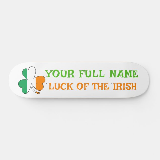 Skate St Patrick's Day Ireland Flag Shamrock Custom Name (Horz)