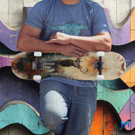 Skate Stag Majestoso em Floresta Mist, Retro Selvagem