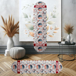 Skate Stars Stripes American Flag Blue White Patterno