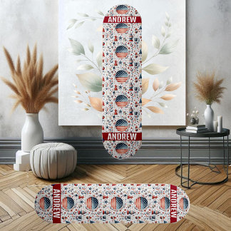 Skate Stars Stripes American Flag Blue White Patterno