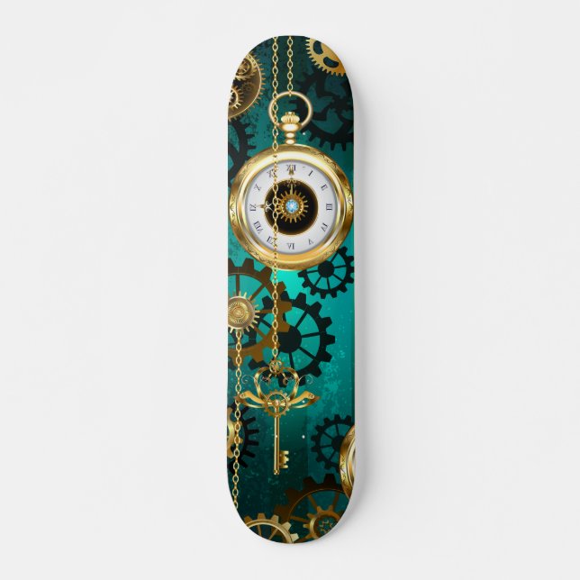 Skate Steampunk Jewelry Watch on a Green Background (Frente)
