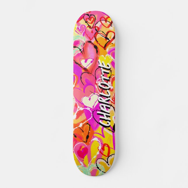 Skate "Sunshine Bliss": Corações de Grafite Amarelo e Ro (Frente)