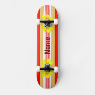 Skate Surfboard Vermelha do Hibiscus Havaiano