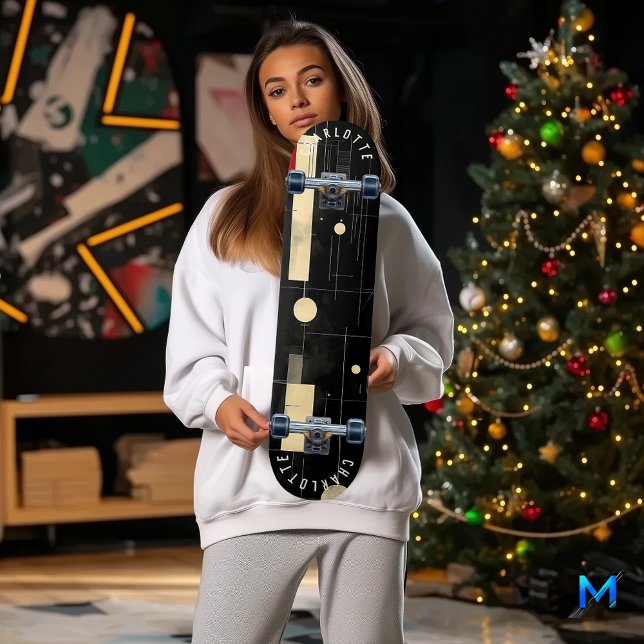 Skate Tabuleiro de Abstrato preto e Dourado moderno (Criador carregado)