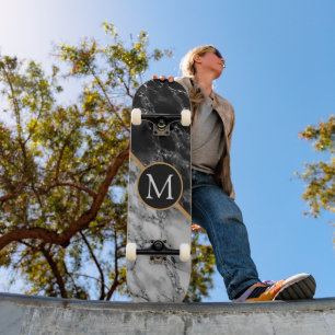 Skate Tabuleiro de Mármore preto branco monograma