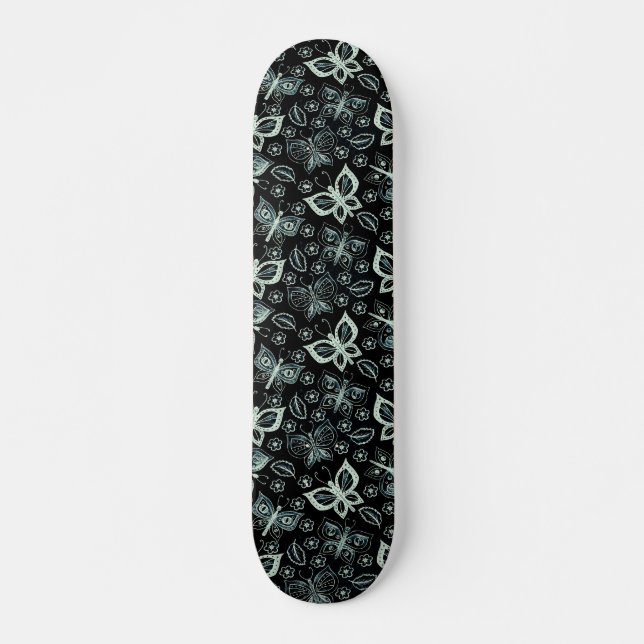 Skate Tabuleiro de Padrões da Borboleta Negra e Branca (Frente)