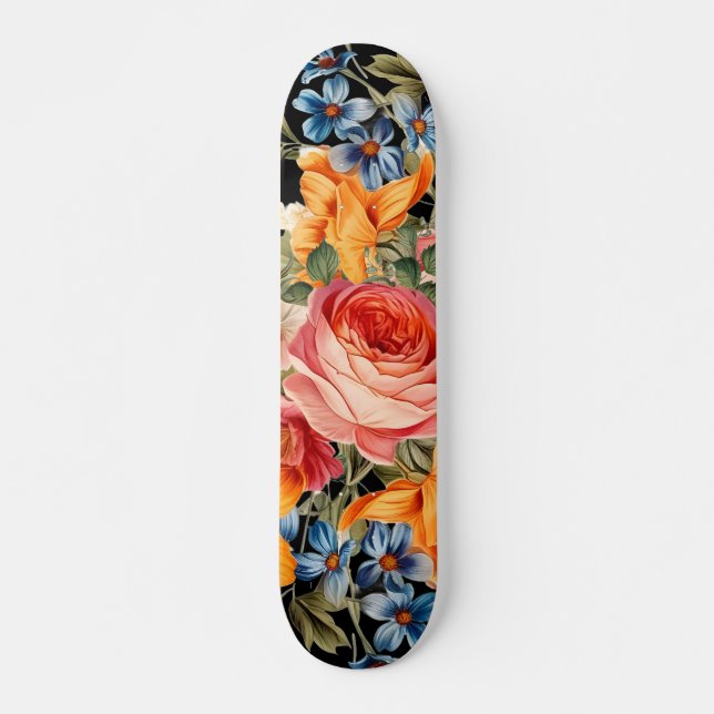 Skate Tabuleiro de Padrões Florais de Rosa Selvagem Colo (Frente)