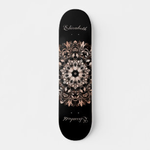 Skate Tabuleiro negro e rosa Dourado de Mandala Monogram