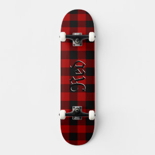Skate Tampo Geométrico Xadrez Búfalo Vermelho