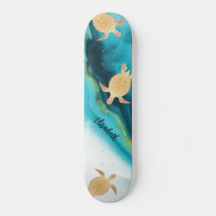 Skate Tartaruga Dourada Tribal Monograma de Tinta Teal Á