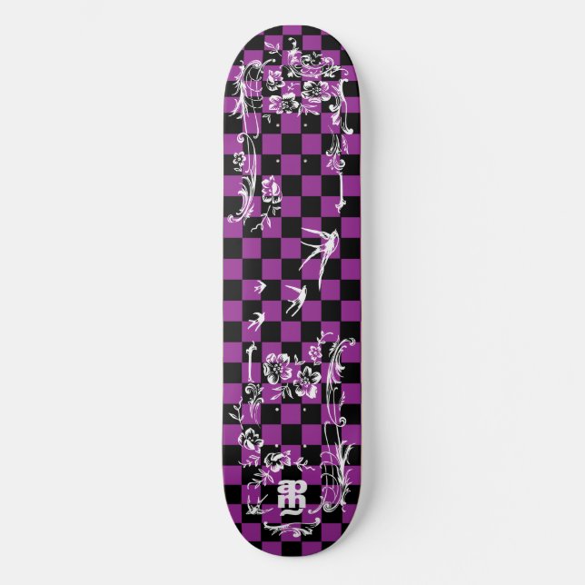 Skate Tatuagem velho Checkboard - roxo & preto (Frente)