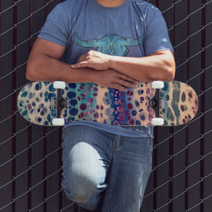 Skate Teal Azul Lilac White Acrylic Abstrato Fluid Art