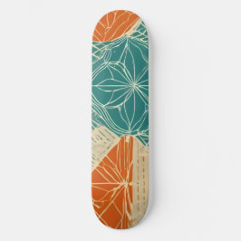 Skate Teal, Orange, and Tan Abstract Flowers 