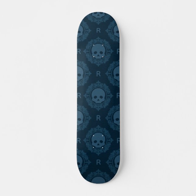 Skate Teal Victorian Gothic Skull e Monograma Minimalist (Frente)