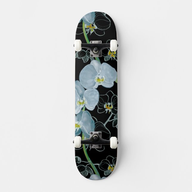 Skate Teste padrão branco das orquídeas da aguarela (Frente)