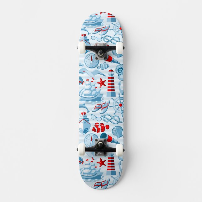 Skate Teste padrão branco e azul vermelho náutico (Frente)