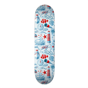 Skate Teste padrão branco e azul vermelho náutico