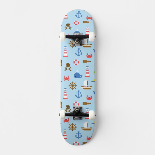 Skate Teste padrão da arte do mar do pixel (Frente)