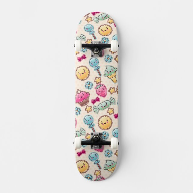 Skate Teste padrão da criança de Kawaii com doodles (Frente)