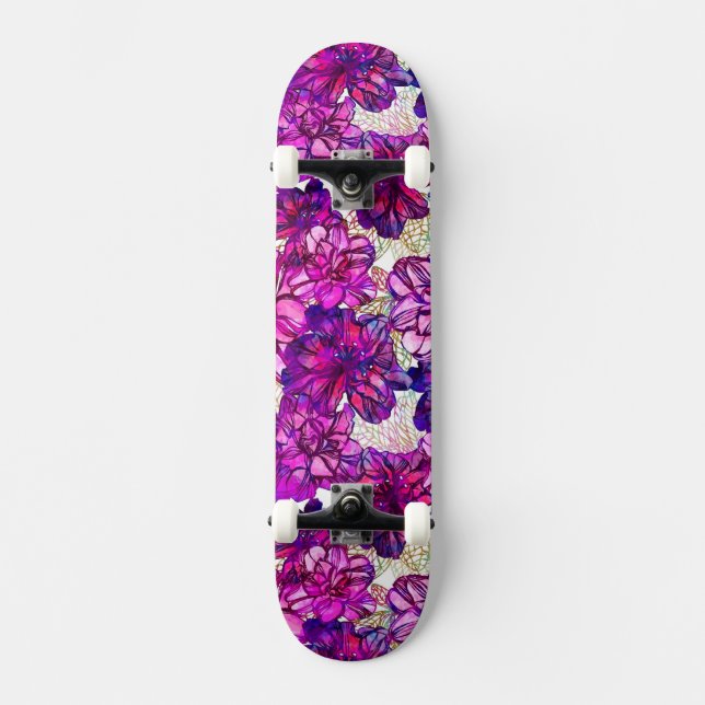 Skate Teste padrão de flores abstrato do rosa e do roxo (Frente)