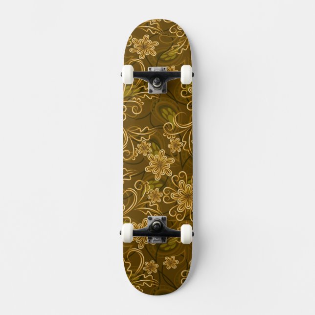 Skate Teste padrão floral do vintage dourado (Frente)