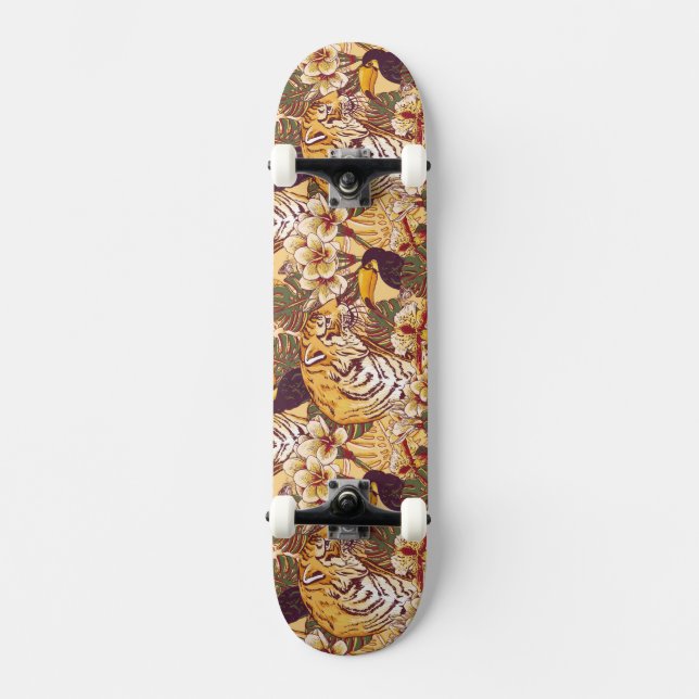 Skate Teste padrão floral tropical com tigre (Frente)