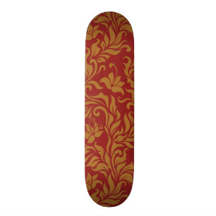 Skate Teste padrão floral vermelho e Dourado