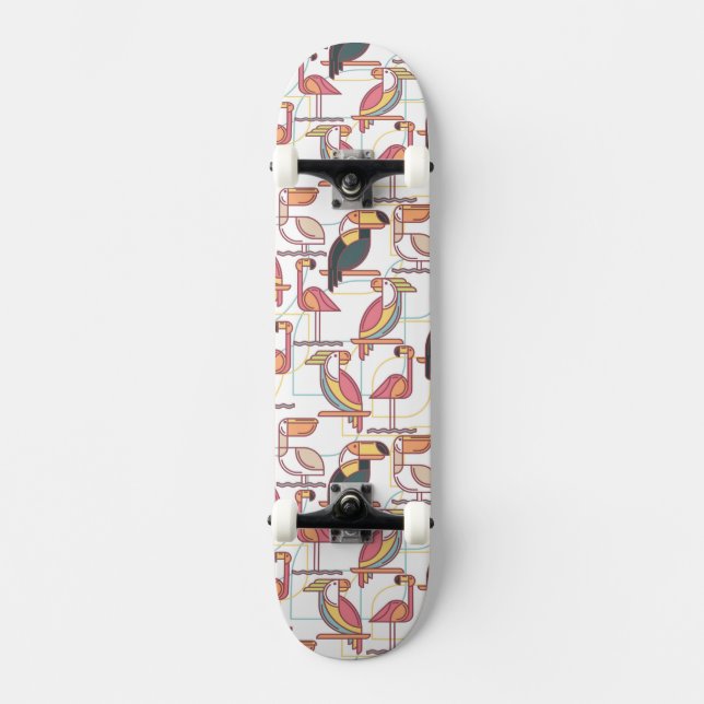 Skate Teste padrão moderno com pássaros tropicais (Frente)