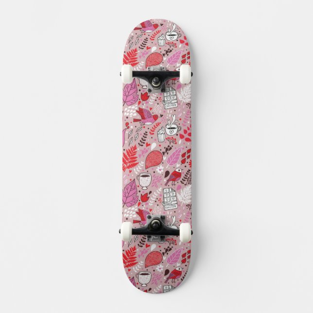 Skate Teste padrão saboroso com pássaros e flores (Frente)