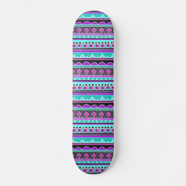 Skate Teste padrão tribal azul e roxo brilhante (Frente)