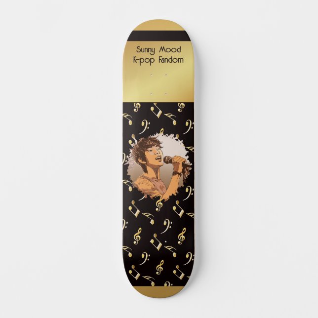 Skate Texto personalizado + foto fã de k-pop falso ouro (Frente)