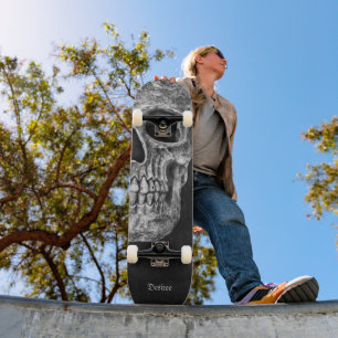 Skate Textura De Grunge Branca E Preta Metade Do Crânio 