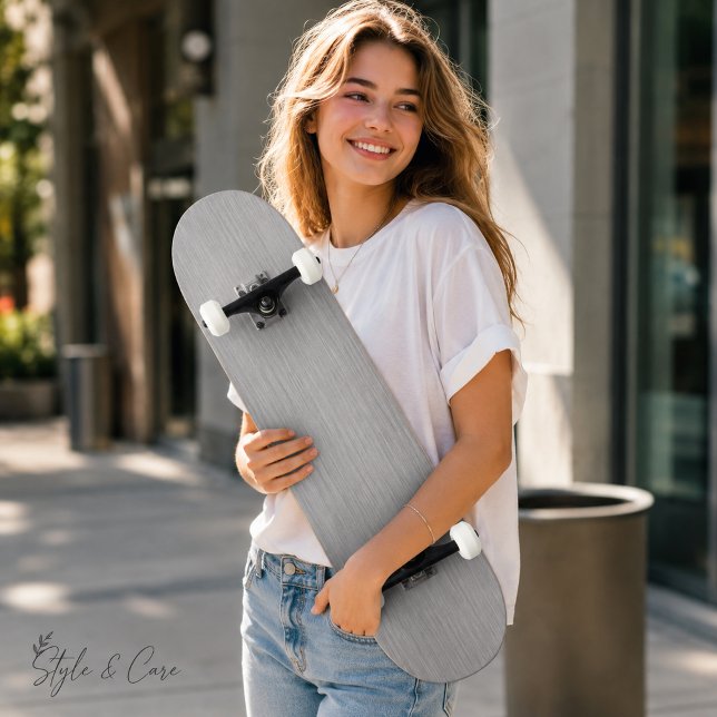 Skate Textura de Metal Prateado Fosco Premium (Premium Brushed Silver Metal Texture Skateboard)