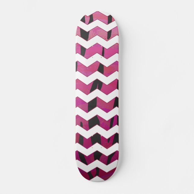 Skate Tigre Chevron, Rosa Quente e Impressão Preto (Frente)