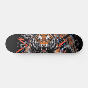 Skate Tigre Feroz com Gráfico de Fumaça e Relâmpago