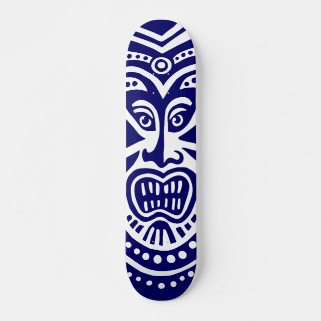 Skate Tiki Mask Style - Marinho sobre madeira (Frente)