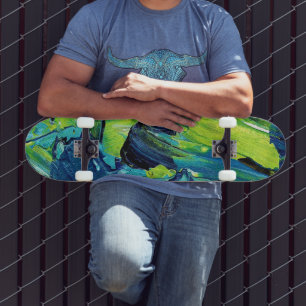 Skate Tinta Acrílica Abstrata em Azul