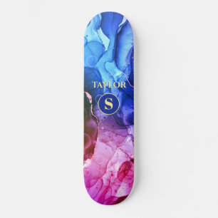 Skate Tinta Líquida Violeta Vermelha Roxa Azul, Monogram