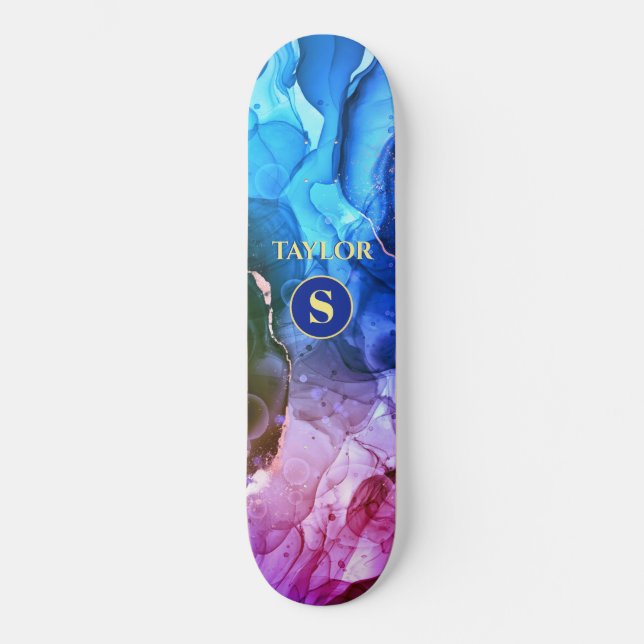 Skate Tinta Líquida Violeta Vermelha Roxa Azul, Monogram (Frente)
