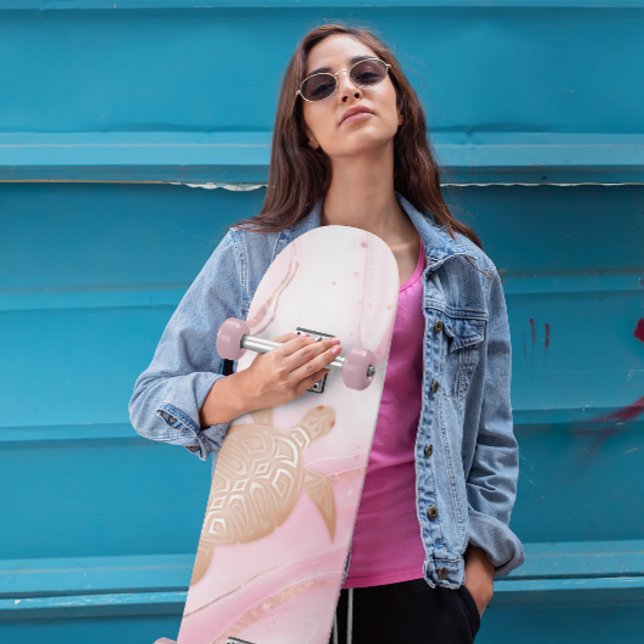 Skate Tinta rosa cor-de-rosa com tartaruga Dourada rosa  (Criador carregado)