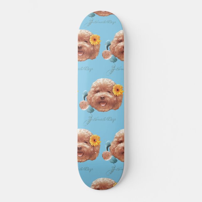 Skate Toy Poodle com Flor e Ilustração de Telefone (Frente)