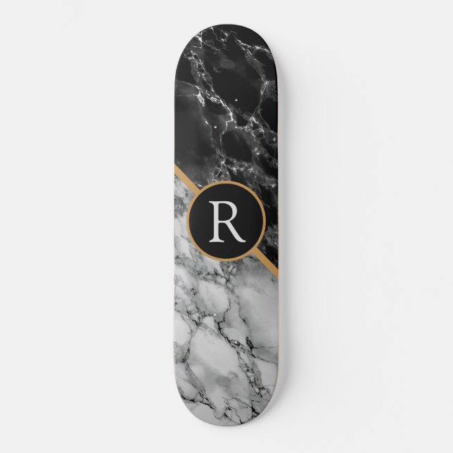 Skate Trendent Black & White Marble Stone - Adicionar Ca (Frente)