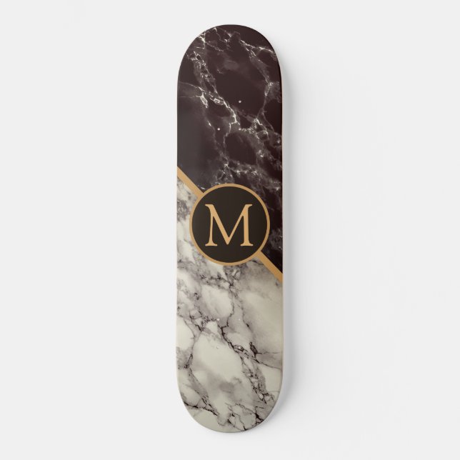 Skate Trendent Black & White Marble Stone - Adicionar su (Frente)