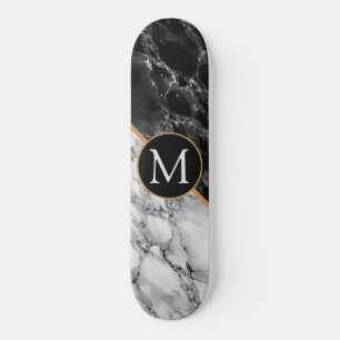 Skate Trendy Black & White Marble Stone - Adicionar Sua 