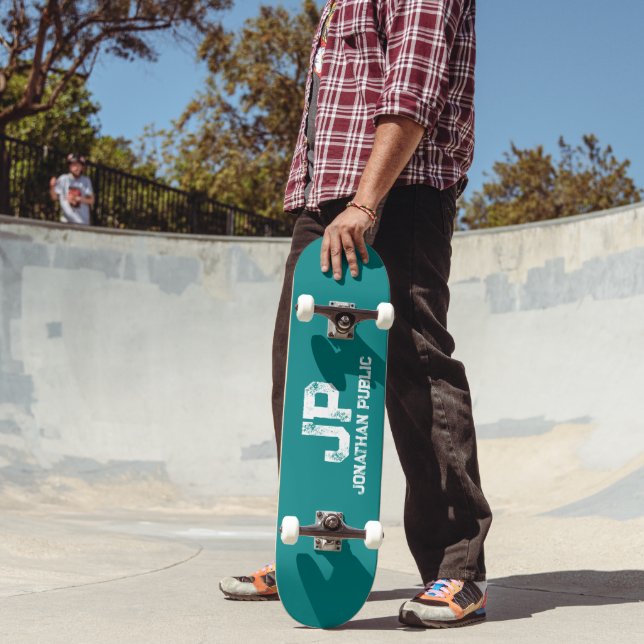 Skate Trendy Monograma Nome Teal Blue Modelo (Ao ar livre 2)