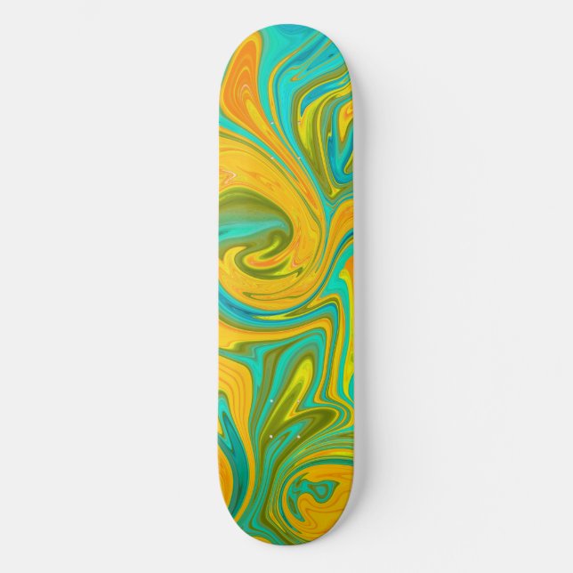 Skate Trendy Neon Yellow Orange Abstrato Swirl (Frente)